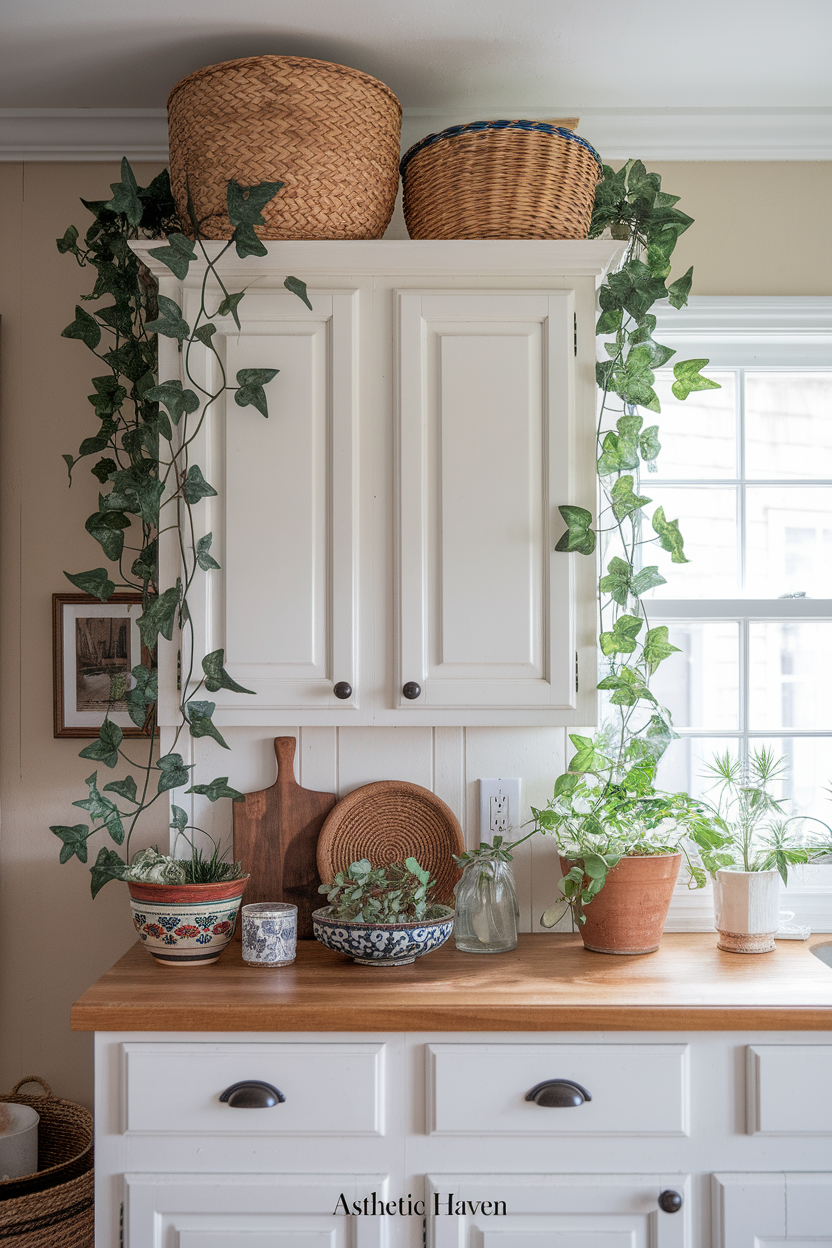 Faux Greenery Above Upper Cabinets