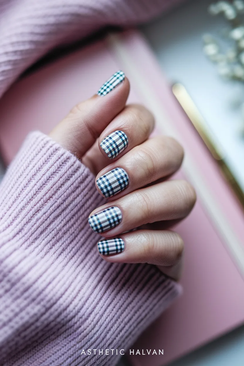 25 Cute Back to School Nail Ideas for a Stylish Semester 6 5. Preppy Plaid Patterns