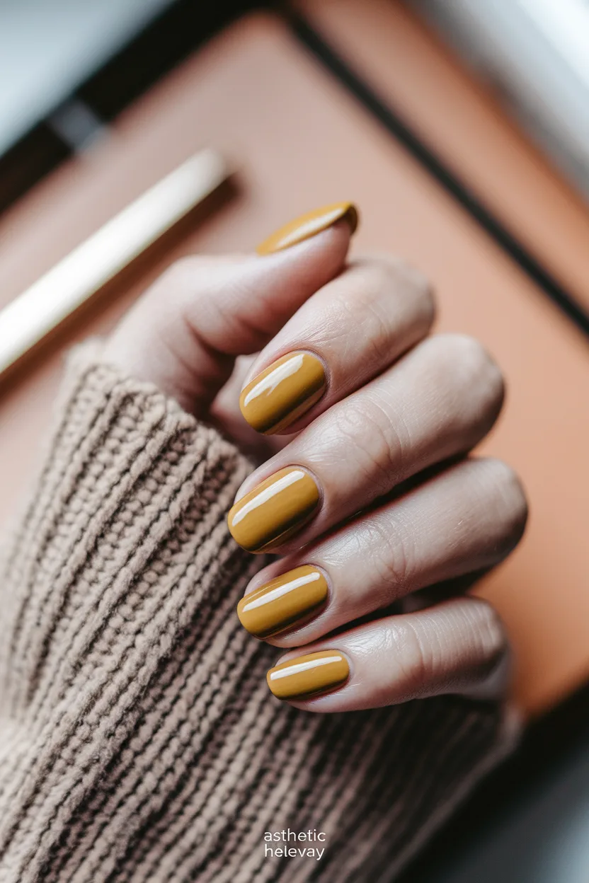 25 Cute Back to School Nail Ideas for a Stylish Semester 18 17. Mustard Yellow Gloss