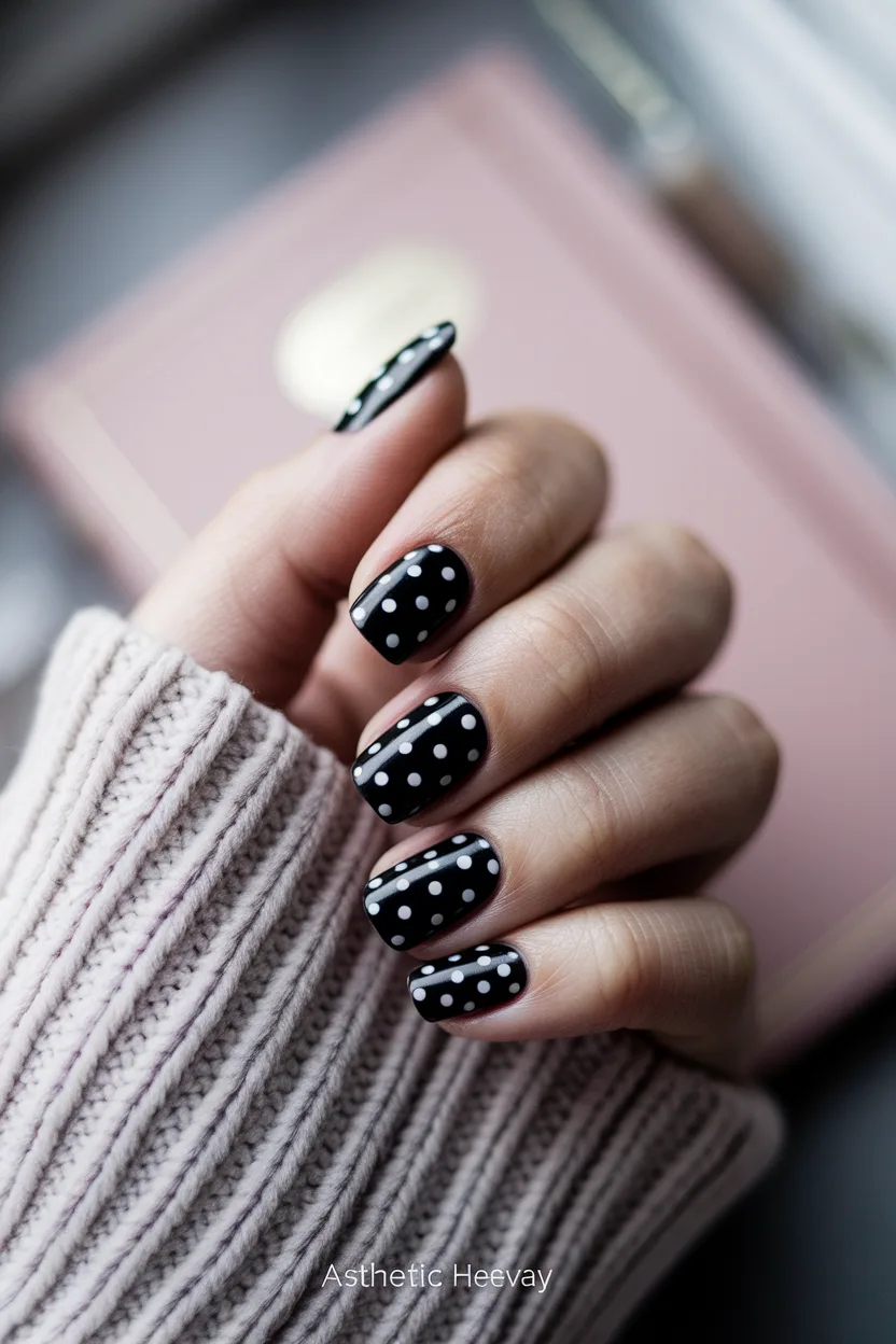 25 Cute Back to School Nail Ideas for a Stylish Semester 20 19. Black White Dots
