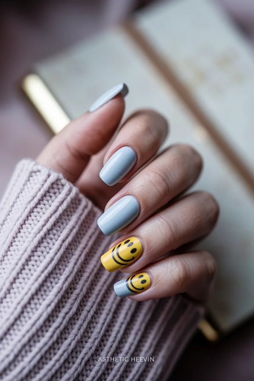 25 Cute Back to School Nail Ideas for a Stylish Semester 25 24. Y2K Smiley Faces