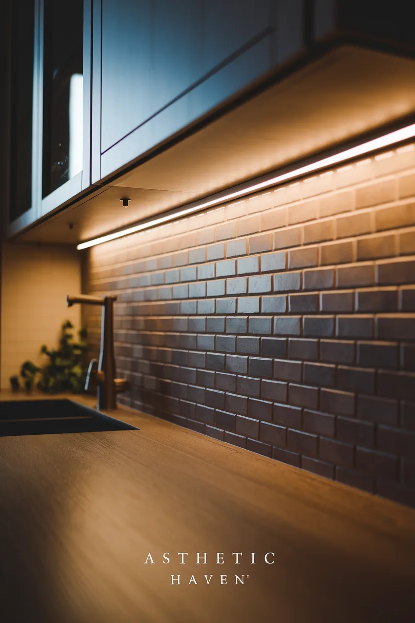 Plug-in under-cabinet LED strips lighting a kitchen worktop