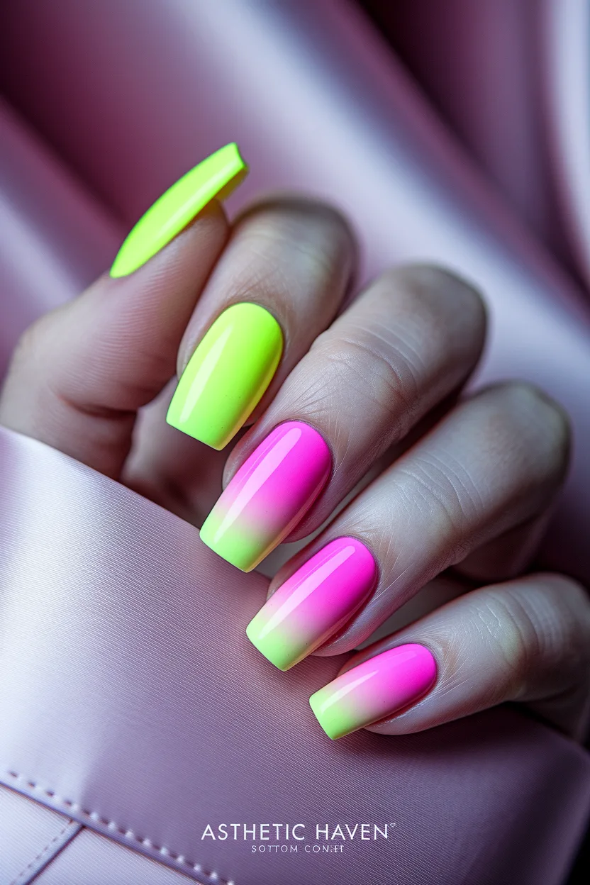 9. Emerald Green Marble Effect Square Nails